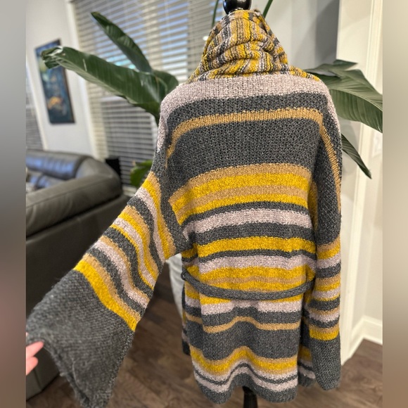 BELTED Chunky Knit Long Cardigan Striped ALPACA WOOL Elizabeth & James size M/L - Picture 10 of 14